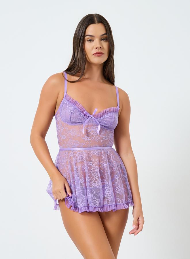 ستايلي بيبي دول دانتيل مورد بكشكشة مع ملابس داخلية - Image 1