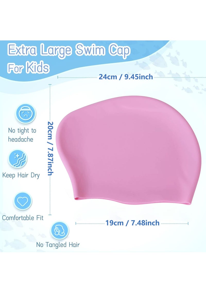 SänHahn 2 Pack Kids Long Hair Large Swim Cap for Girls Boys,  Silicone Swimming Cap for Age 8-15 Toddler Children Teens, Large Swim Hat for Long Thick Curly Hair & Dreadlocks Braids Weaves Afro Hair, Waterproof Swim Hats Bathing Caps with Ear Plugs & Nose Clip to Keep Hair Dry - (Pink & Sky Blue)  - Image 2