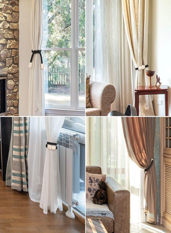 NICEEC 2 Pack Wooden Magnetic Curtain Tiebacks Elegant Boho Home Decoration Drape Tie Backs Natural Cotton Handmade Rope Curtain Holdbacks for Home & Office Window Drapery (Black) - Image 5