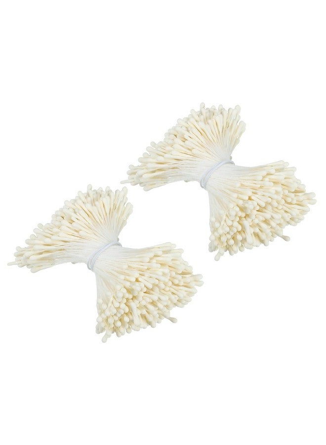 PATIKIL 2mm Double Heads Flower Stamen, 700 Pcs Artificial Flower Stamen Pistil Matt Pearl Floral Stamen for DIY Christmas Card Wedding Decor, Cream - Image 1
