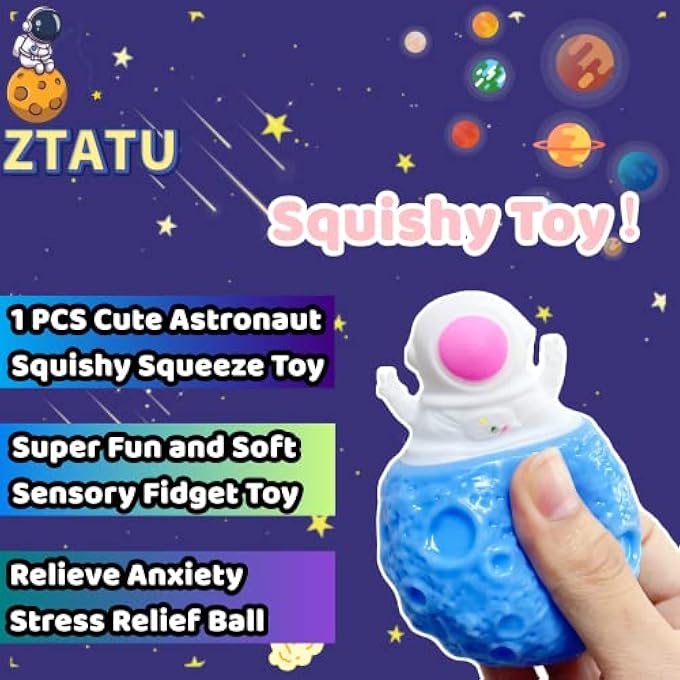 ZTATU Astronaut Squishy Stress Ball Planet Squeeze Pop up Toy (1-Pack) Astronaut Fidget Sensory Toys, Anxiety and Stress Relief for Autism, Kids and Adults, Stretchy Space Party Favors and Desk Decorations - Image 2