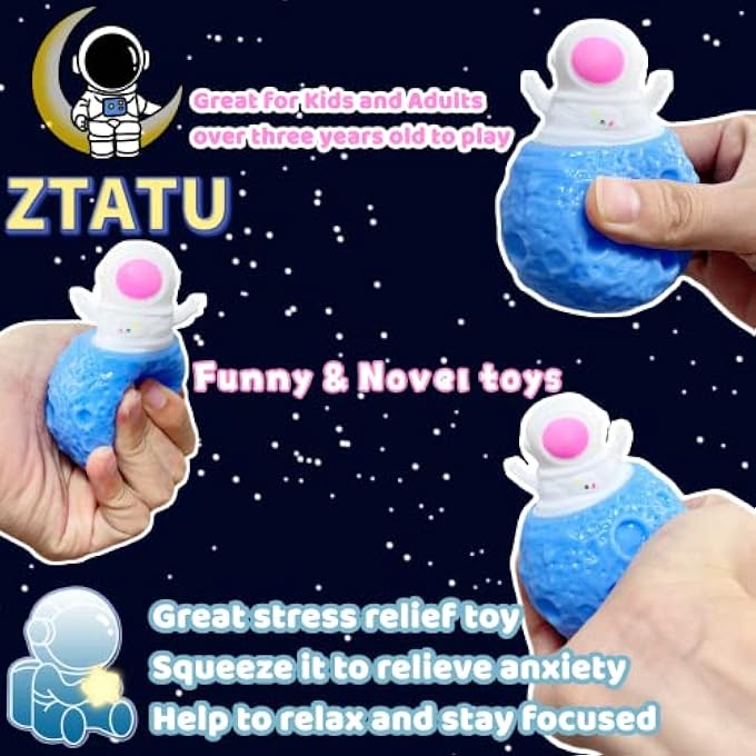 ZTATU Astronaut Squishy Stress Ball Planet Squeeze Pop up Toy (1-Pack) Astronaut Fidget Sensory Toys, Anxiety and Stress Relief for Autism, Kids and Adults, Stretchy Space Party Favors and Desk Decorations - Image 5