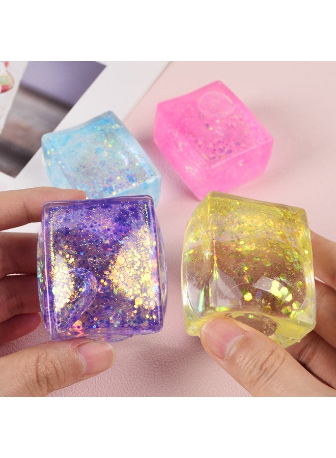 سونسر طقم كرات إجهاد مكعبات الثلج اللامعة، 4 عبوات، كرات ضغط، كرات حسية مربعة كبيرة للأطفال والكبار - Image 5