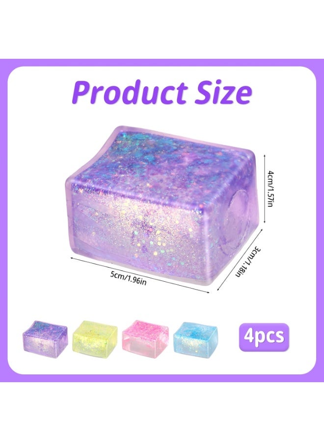 سونسر طقم كرات إجهاد مكعبات الثلج اللامعة، 4 عبوات، كرات ضغط، كرات حسية مربعة كبيرة للأطفال والكبار - Image 3