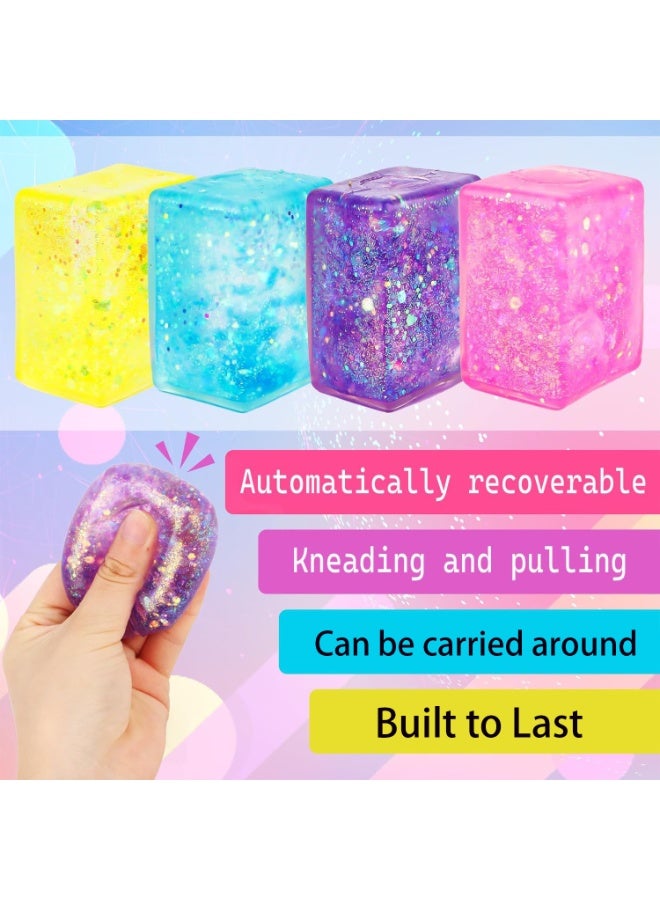 سونسر طقم كرات إجهاد مكعبات الثلج اللامعة، 4 عبوات، كرات ضغط، كرات حسية مربعة كبيرة للأطفال والكبار - Image 4
