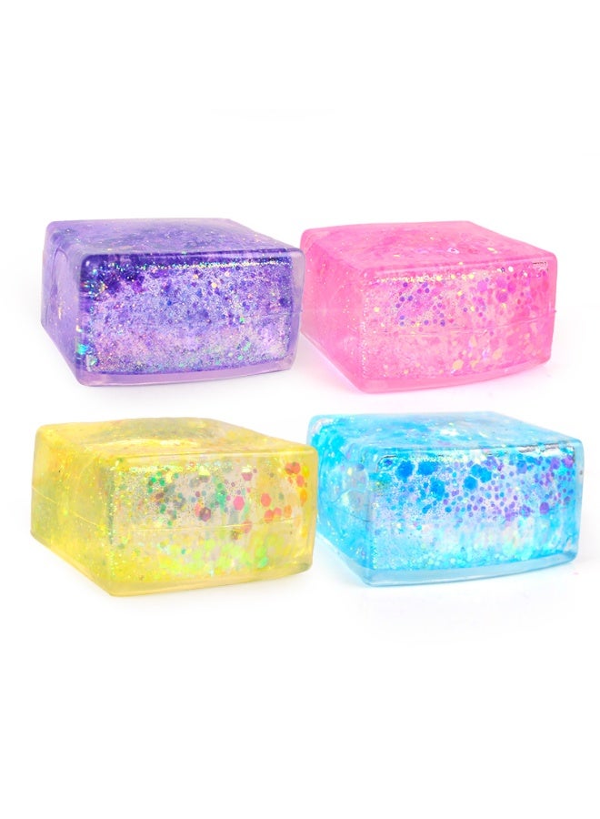 سونسر طقم كرات إجهاد مكعبات الثلج اللامعة، 4 عبوات، كرات ضغط، كرات حسية مربعة كبيرة للأطفال والكبار - Image 1