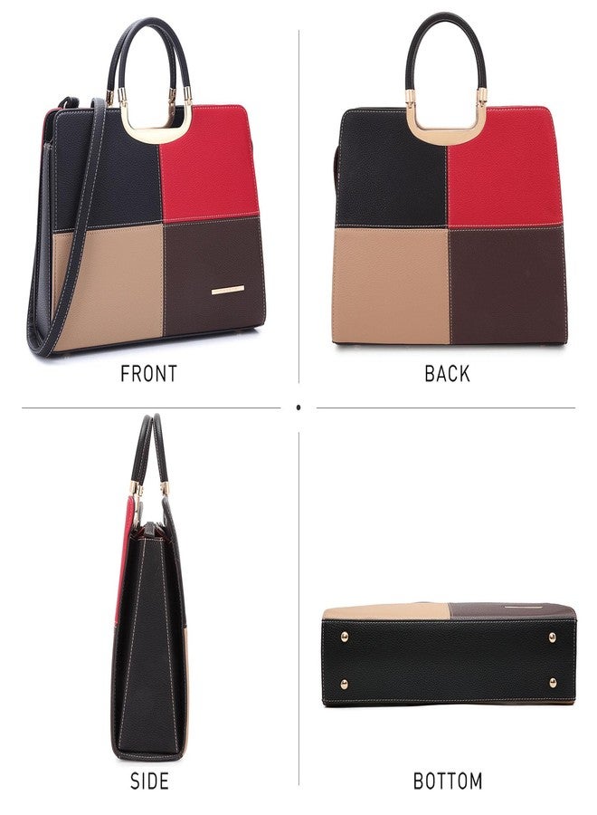 Dasein Womens Handbag Top Handle Shoulder Bag Tote Satchel Purse Work Bag with Matching Wallet (1-Black/Beige+Red) Large - Image 3