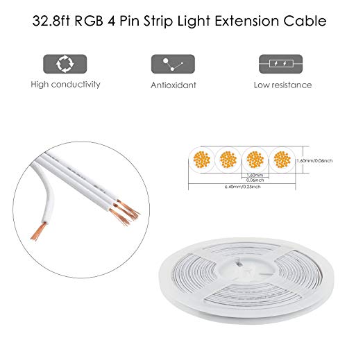 RGBZONE 10m/33ft 22AWG 4pin LED Light Strip Cable Cord, LED Electric Wire 22 Gauge, Conductor Extension Cable Line Cord for RGB LED Strip 5050 3528, PVC Plastic Flexible(White) - Image 2