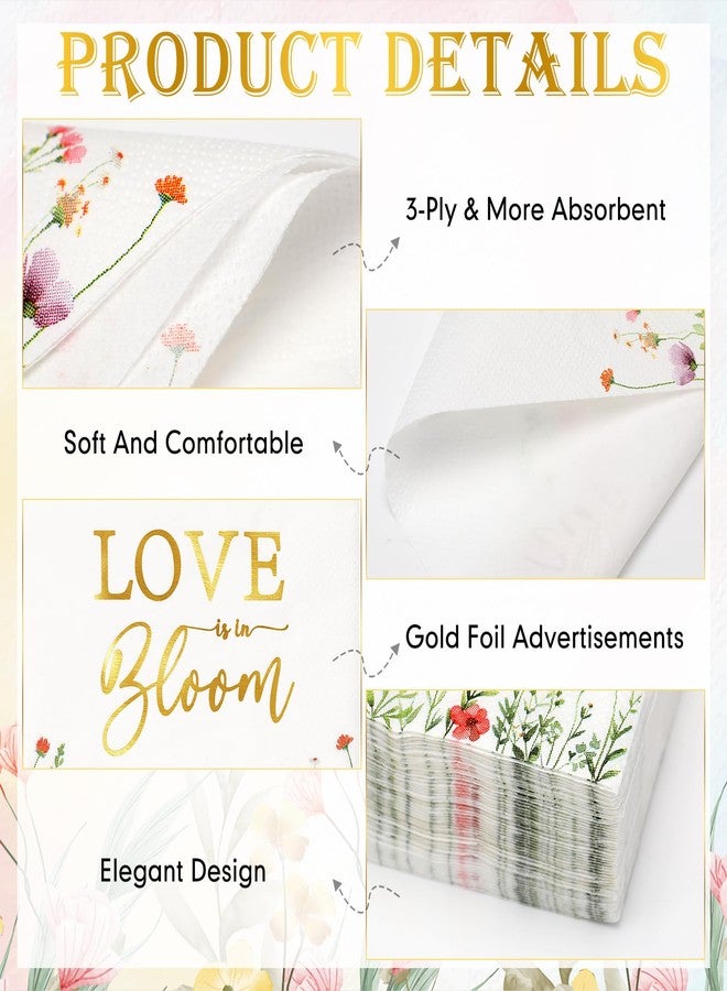 Engrowtic 100 Pcs Love Is in Bloom Floral Bridal Shower Napkins Colorful Wildflower Paper Napkins Floral Flower Themed Bridal Shower Decorations for Wedding Bachelorette Engagement Party - Image 3