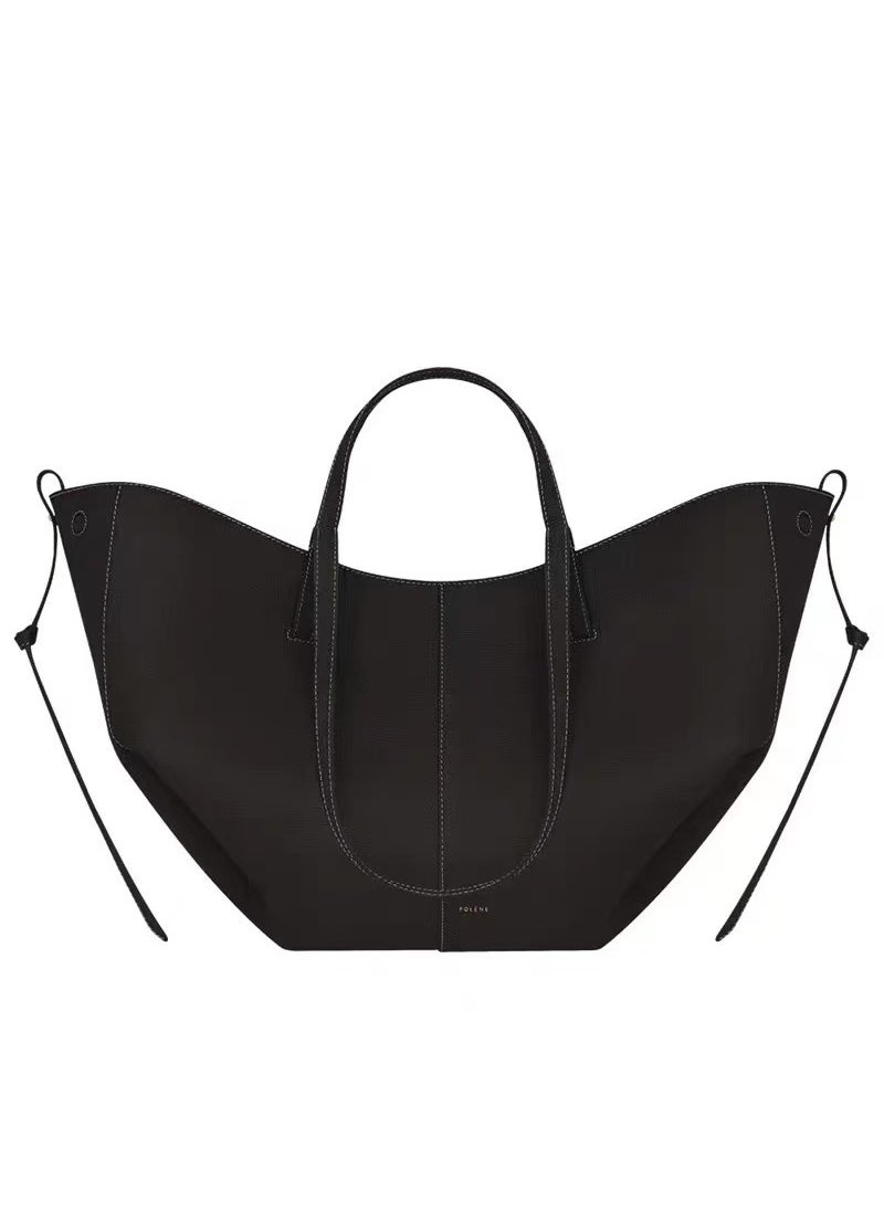 Generic - French Polen Tote Bag Soft Genuine Leather Underarm Shopping Bag Fashionable Handheld Single Shoulder Commute Large Capacity Bag Black black small size - Image 1