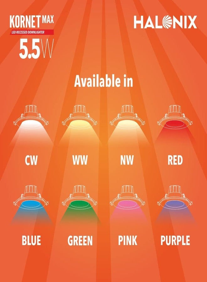 Halonix Kornet 5.5-Watt Junction box Warm White Led Downlighter| Cut out- 3 inch | Dia-4.3 inch | Surge Protection - Upto 4 KV (Pack of 10, Yellow) - Image 5