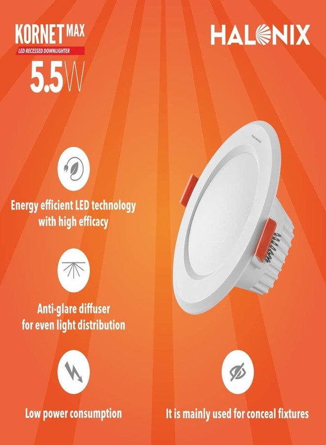 Halonix Kornet 5.5-Watt Junction box Warm White Led Downlighter| Cut out- 3 inch | Dia-4.3 inch | Surge Protection - Upto 4 KV (Pack of 10, Yellow) - Image 3