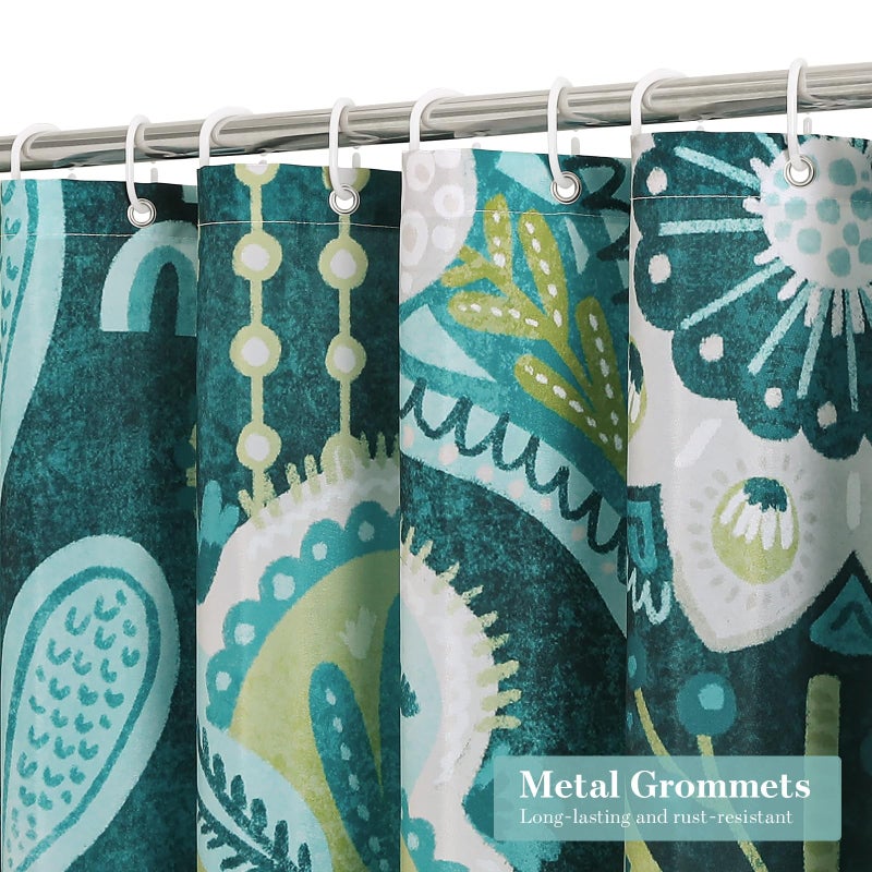MitoVilla Boho Floral Teal Shower Curtain  Modern Flower Shower Curtains for Chic Elegant Bathroom Decor  Vintage Fabric Cloth Shower Curtain  Colorful Abstract Leaves  72x72 - Image 3