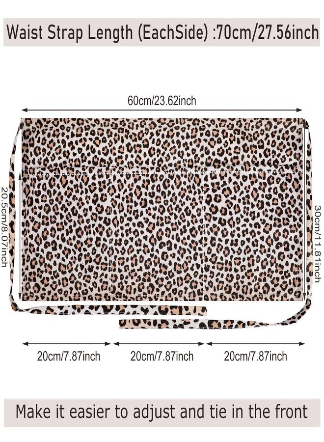 Haysandy 3 Pcs Waitress Aprons for Server Leopard Zebra Print Half Aprons with 3 Pockets Half Apron with Pockets for Women Teachers Waiter Bartender Barista Restaurant Coffee Mom - Image 2