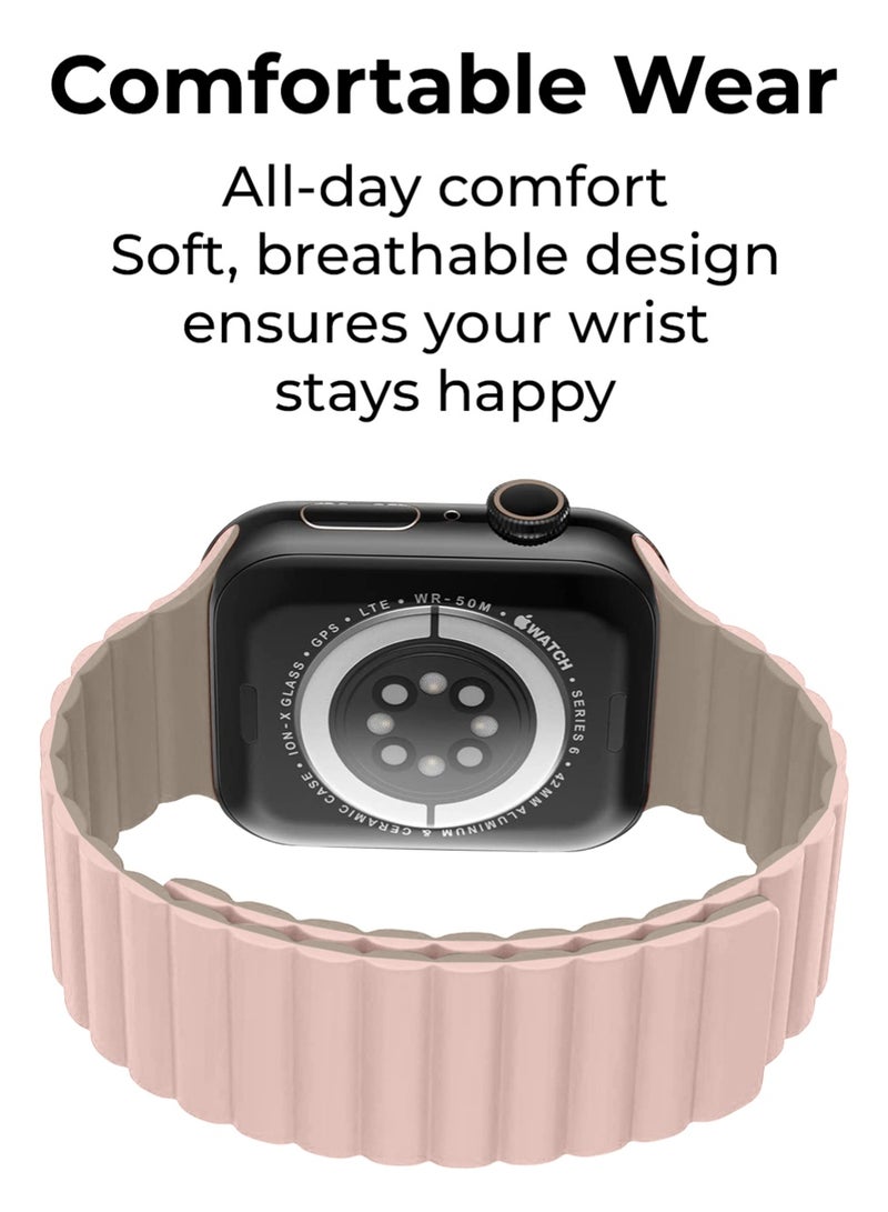 جلاسولوجي Smart Watch Band Magnetic Silicone 42 mm Pink – Compatible with apple watch 38mm/40mm/41mm/42mm (Series 1–10) Stylish, Durable, and Secure Replacement Strap - Image 4