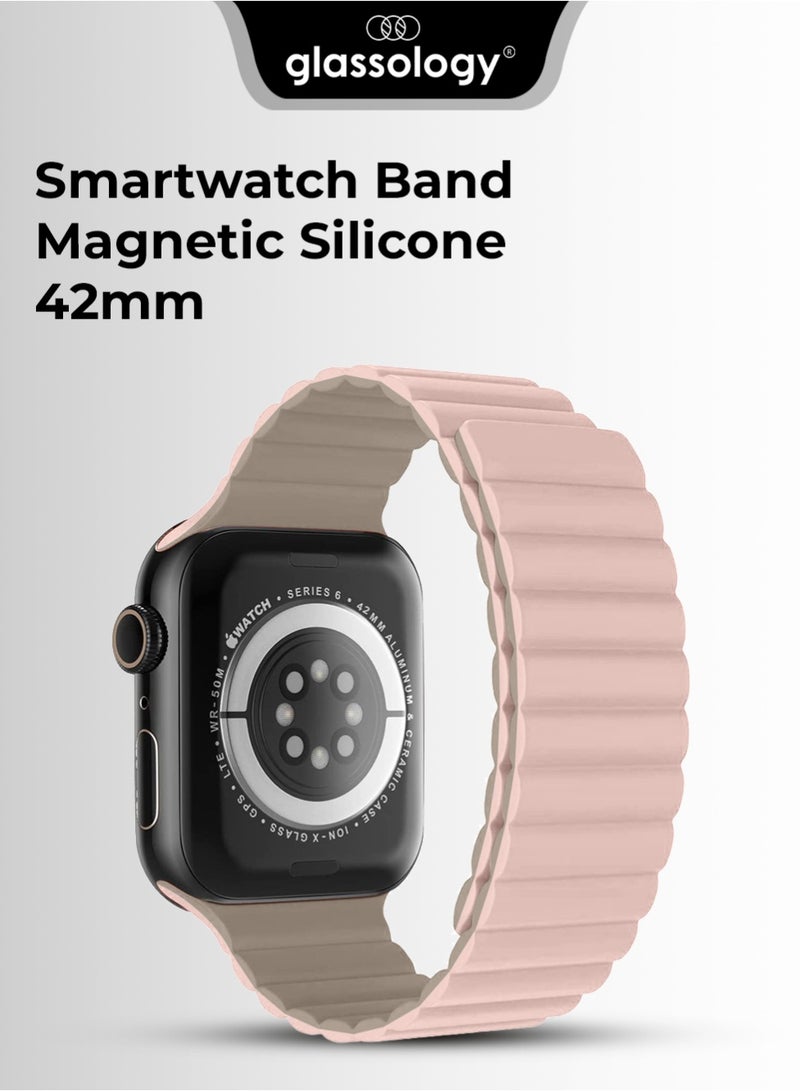 جلاسولوجي Smart Watch Band Magnetic Silicone 42 mm Pink – Compatible with apple watch 38mm/40mm/41mm/42mm (Series 1–10) Stylish, Durable, and Secure Replacement Strap - Image 1