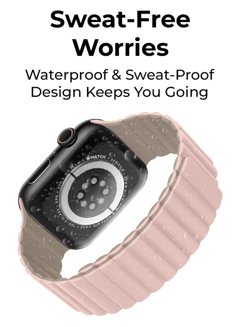 جلاسولوجي Smart Watch Band Magnetic Silicone 42 mm Pink Compatible with apple watch 42mm Stylish, Durable, and Secure Replacement Strap - Image 5