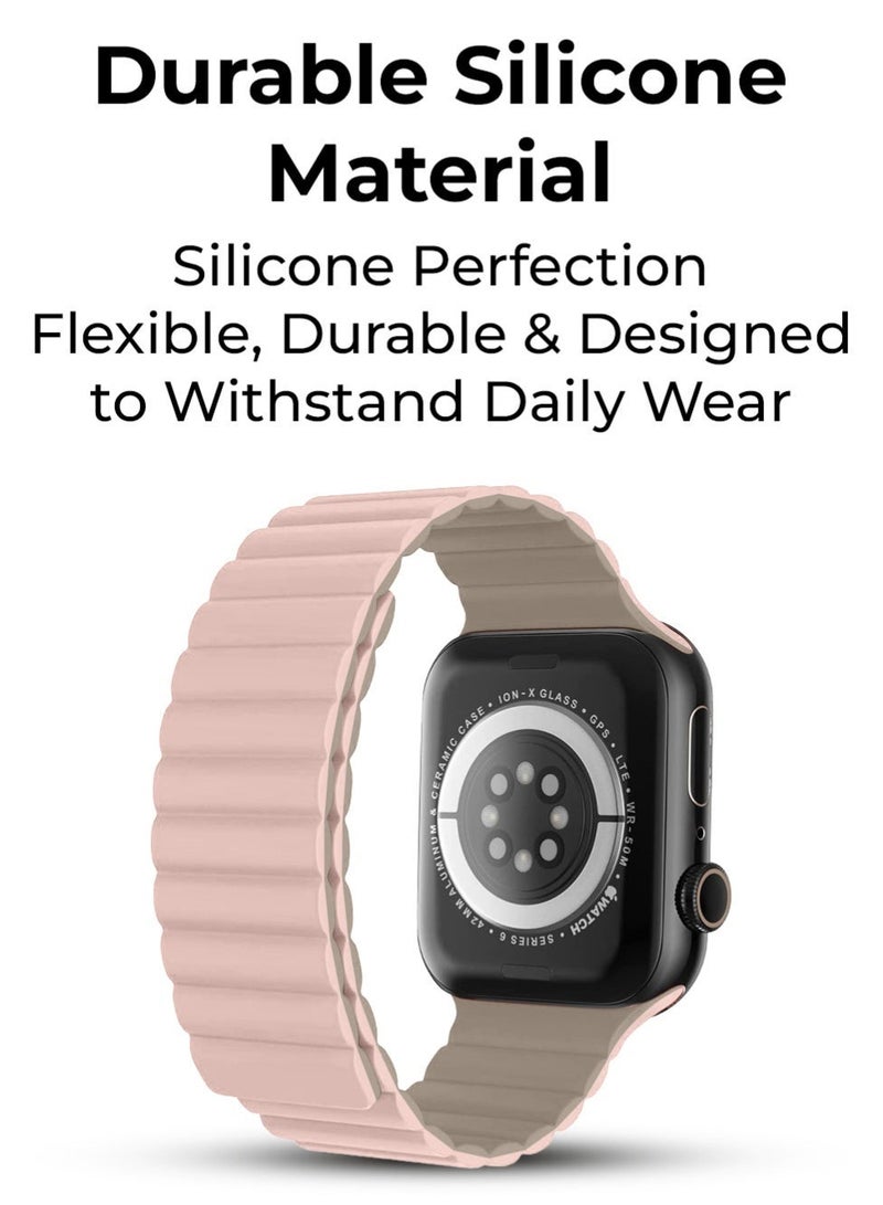 جلاسولوجي Smart Watch Band Magnetic Silicone 42 mm Pink Compatible with apple watch 42mm Stylish, Durable, and Secure Replacement Strap - Image 4