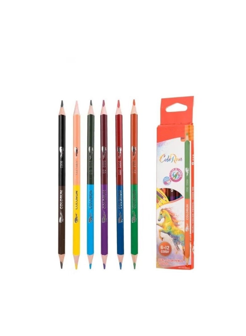 6-Piece Dual-ended Pencils Set 12 Colors Triangular Shape Basswood - Image 1