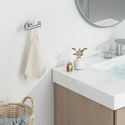 Angle Simple Towel Hook for Bathroom, SUS 304 Stainless Steel, Double Hand Towel Coat Holder for Wall, Brushed Nickel - Image 3