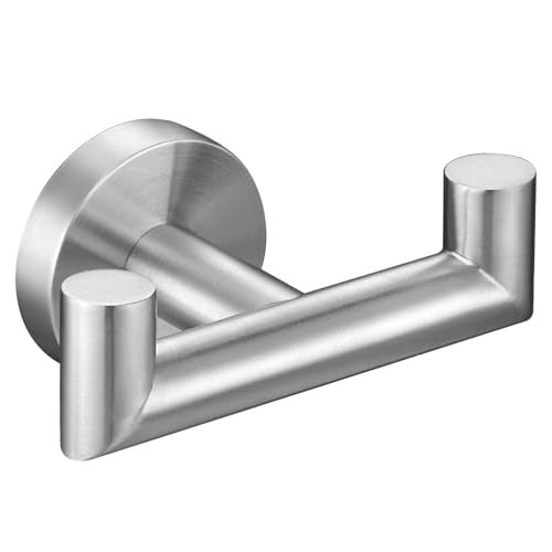 Angle Simple Towel Hook for Bathroom, SUS 304 Stainless Steel, Double Hand Towel Coat Holder for Wall, Brushed Nickel - Image 1