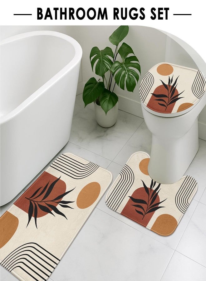 Tayney Boho Shower Curtain Set with Toilet Lid Cover and Non-Slip Rugs, Mid Century Bohemian Abstract Sun Plants Vintage 4 Pcs Shower Curtain for Bathroom Decor Set with 12 Hooks - Image 5