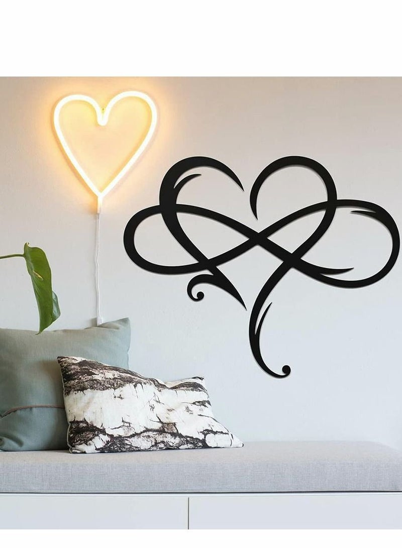 Y&D Wall Decor, Unique Infinity Heart Metal Decor Love Sign Plaque Steel Art Geometric Bedroom Ornaments Cut Out for Home Wedding Presents Gifts(Black, 29 x 34cm) - Image 3