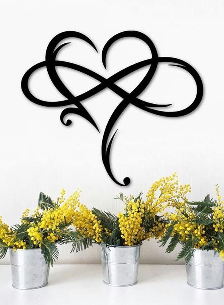 Y&D Wall Decor, Unique Infinity Heart Metal Decor Love Sign Plaque Steel Art Geometric Bedroom Ornaments Cut Out for Home Wedding Presents Gifts(Black, 29 x 34cm) - Image 2