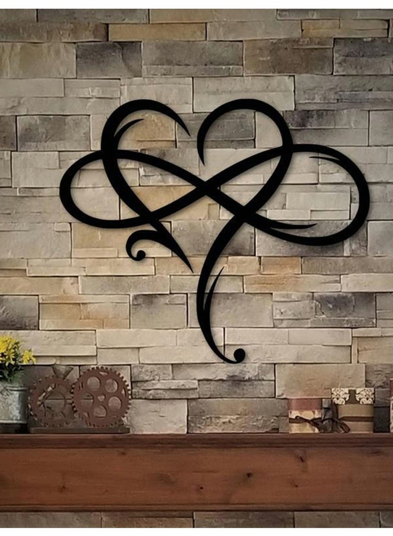 Y&D Wall Decor, Unique Infinity Heart Metal Decor Love Sign Plaque Steel Art Geometric Bedroom Ornaments Cut Out for Home Wedding Presents Gifts(Black, 29 x 34cm) - Image 1
