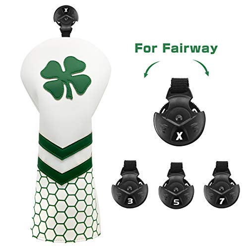 barudan golf أغطية مضارب جولف 3 قطع للسائق والأخشاب - غطاء رأس سائق جولف لوكي كلوفر، غطاء رأس أخشاب مائل #3 5، غطاء رأس هجين - أغطية مضارب جولف من الجلد الصناعي الأبيض - Image 3