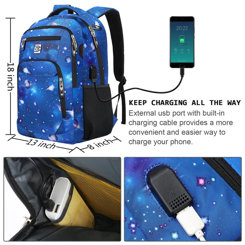 Volher Laptop Backpack,Business Travel Anti Theft Slim Durable Laptops Backpack with USB Charging Port,Water Resistant College Computer Bag for Women & Men Fits 15.6 Inch Laptop and Notebook-Dreamy Blue - Image 3