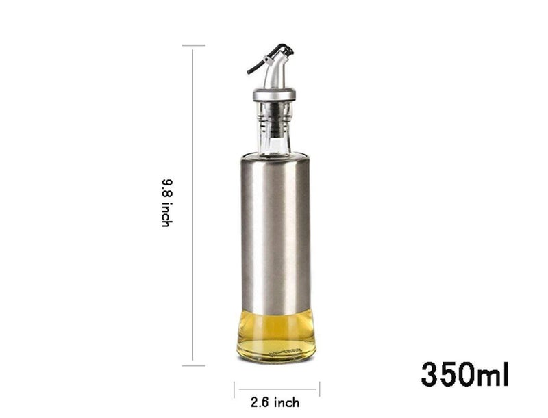 Baskety Glass Oil and Vinegar Cruet 500ML Seasoning Bottle Set with Stainless Steel Lid, Transparent Dispenser for Kitchen & Dining Table (1 Pack) - Image 2