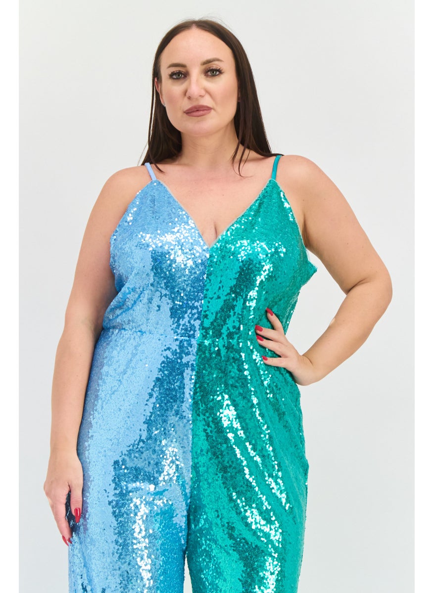 Jaded Rose - Women Curve Metallic Sleeveless Jumpsuits, Green - Image 1