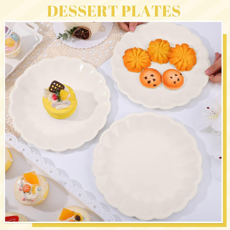 NatNarr 30 Pcs Ivory Scalloped Paper Plates 9.5 In Shell Edge Dinner Paper Plates Disposable Cream Scalloped Plate for Wedding Baby Shower Birthday Party - Image 5
