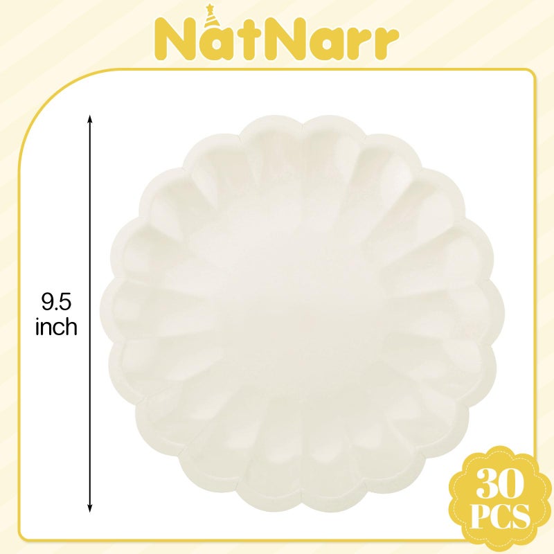 NatNarr 30 Pcs Ivory Scalloped Paper Plates 9.5 In Shell Edge Dinner Paper Plates Disposable Cream Scalloped Plate for Wedding Baby Shower Birthday Party - Image 2