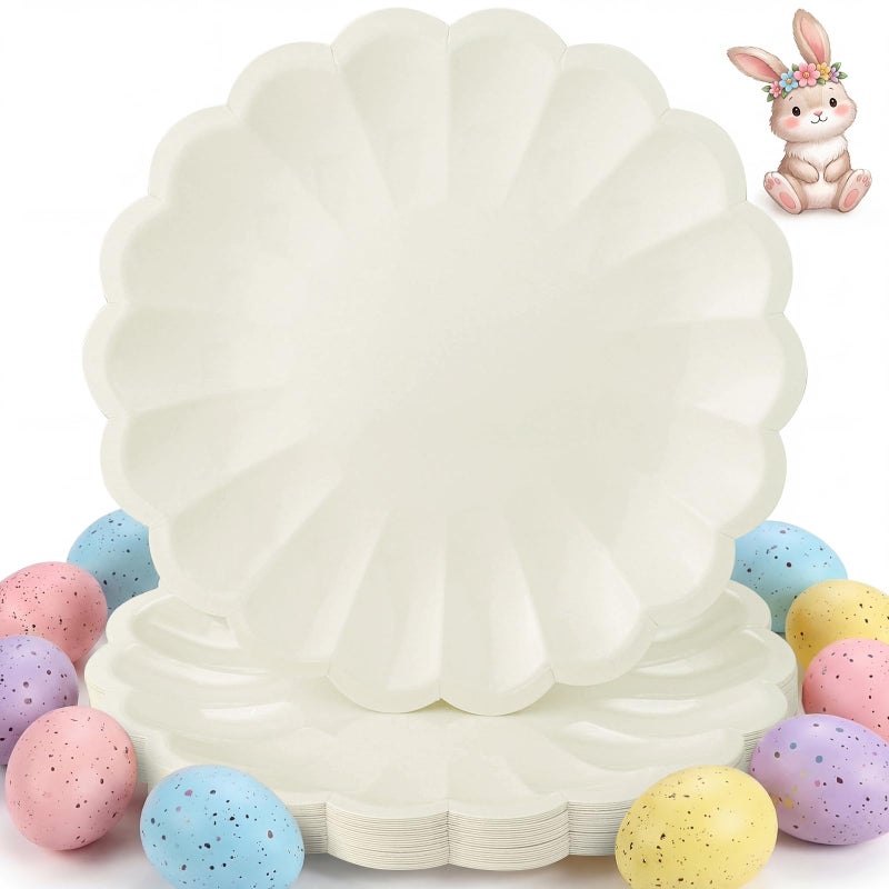 NatNarr 30 Pcs Ivory Scalloped Paper Plates 9.5 In Shell Edge Dinner Paper Plates Disposable Cream Scalloped Plate for Wedding Baby Shower Birthday Party - Image 1