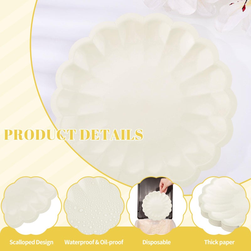 NatNarr 30 Pcs Ivory Scalloped Paper Plates 9.5 In Shell Edge Dinner Paper Plates Disposable Cream Scalloped Plate for Wedding Baby Shower Birthday Party - Image 3