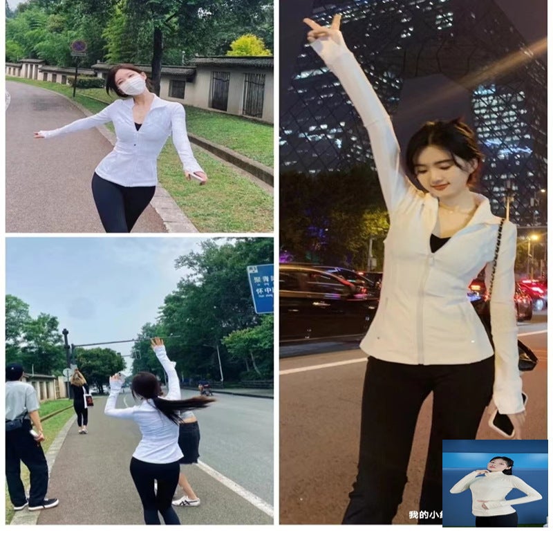 Generic Yoga Clothing European and American Camouflage Yoga Sports Jacket Womens Jin Ammonia Elastic Zipper Running Yoga Long Sleeve Top Ivory coat 