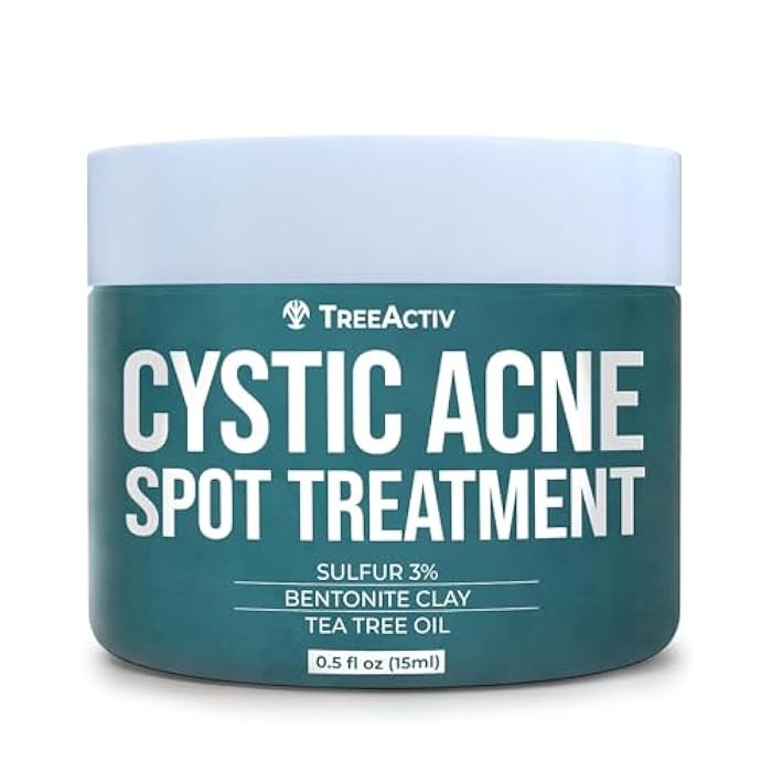 TreeActiv Cystic Acne Spot Treatment, Hormonal & Overnight Sulfur Cystic Treatment For Face, Pimples, and Blemishes for Adults, Men, and Women - 0.5oz 120+ Uses - Image 1