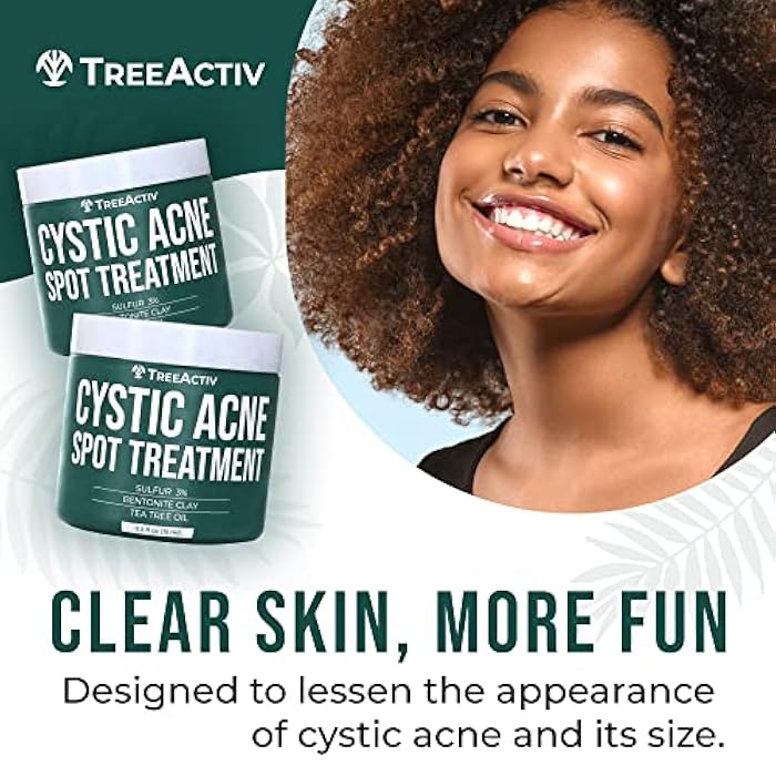 TreeActiv Cystic Acne Spot Treatment, Hormonal & Overnight Sulfur Cystic Treatment For Face, Pimples, and Blemishes for Adults, Men, and Women - 0.5oz 120+ Uses - Image 3