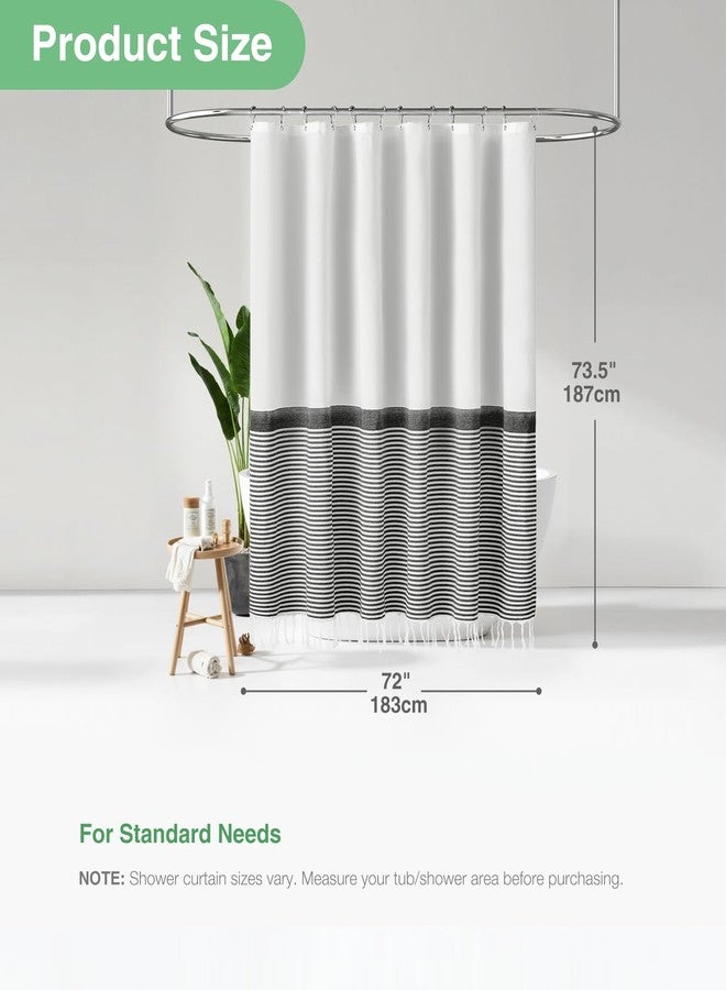 Dynamene Modern Farmhouse Fabric Shower Curtain Boho Black and White Striped Cloth Bathroom Shower Curtain with Tassels, Hotel Luxury Decorative Shower Curtain Set with 12 Hooks - 72x72 - Image 4