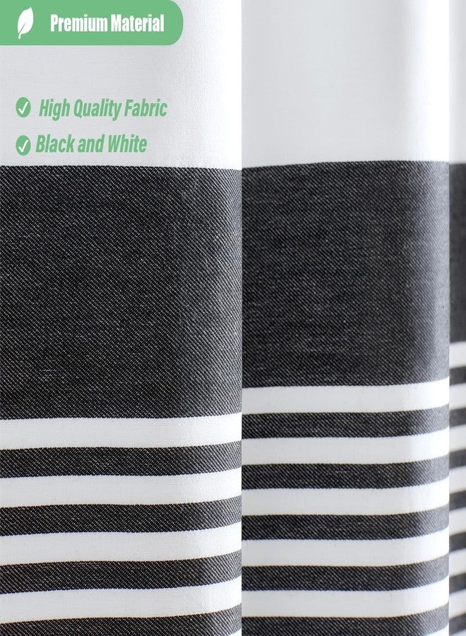 Dynamene Modern Farmhouse Fabric Shower Curtain Boho Black and White Striped Cloth Bathroom Shower Curtain with Tassels, Hotel Luxury Decorative Shower Curtain Set with 12 Hooks - 72x72 - Image 2