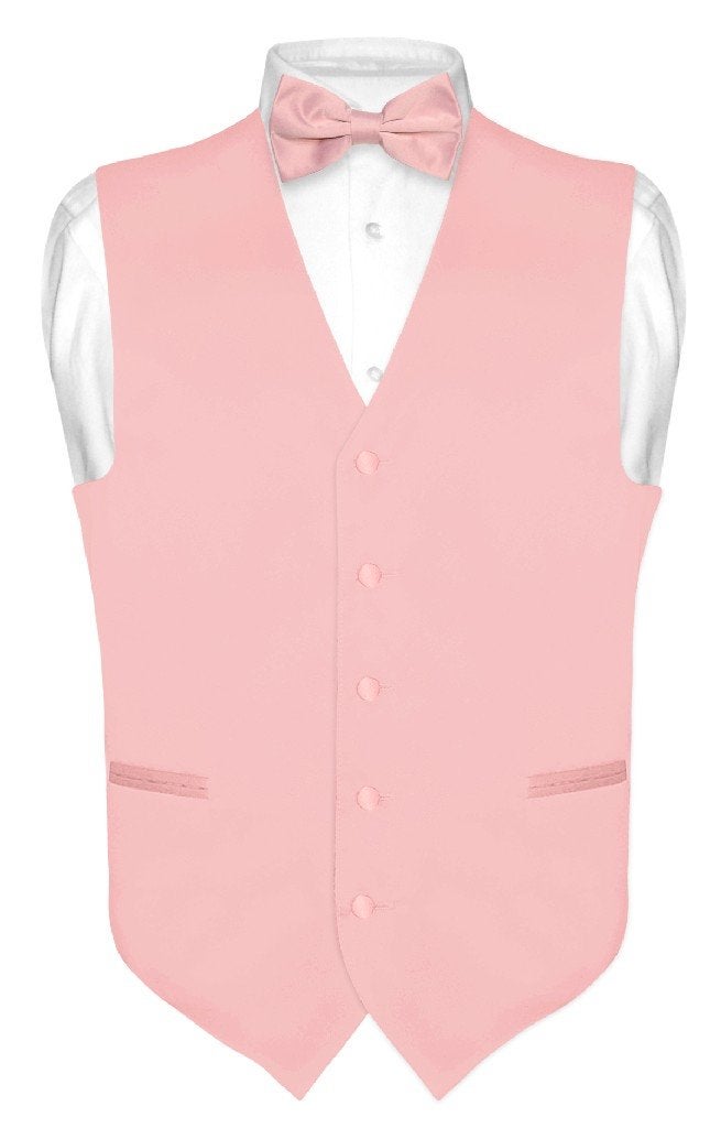 Vesuvio Napoli Men's Dress Vest & Bowtie Solid Dusty Pink Color Bow Tie Set Large, L (Chest 42) - Image 1