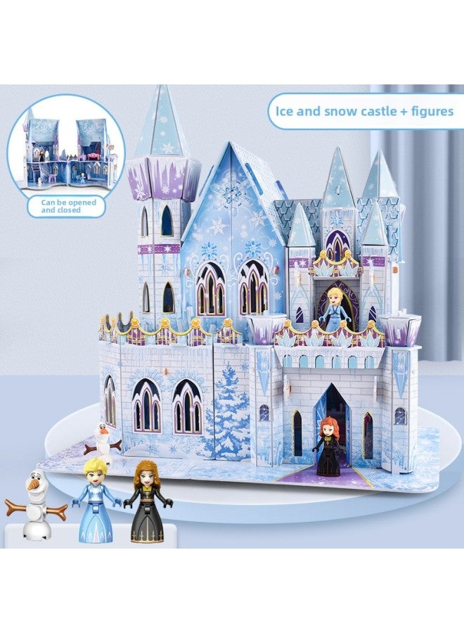 Ice Castle Children's Three-dimensional Puzzle 3d Assembled Model Toy Girl's Patchwork Cottage Birthday Gift-Color:Ice And Snow Puzzle Castle + Character - Image 1