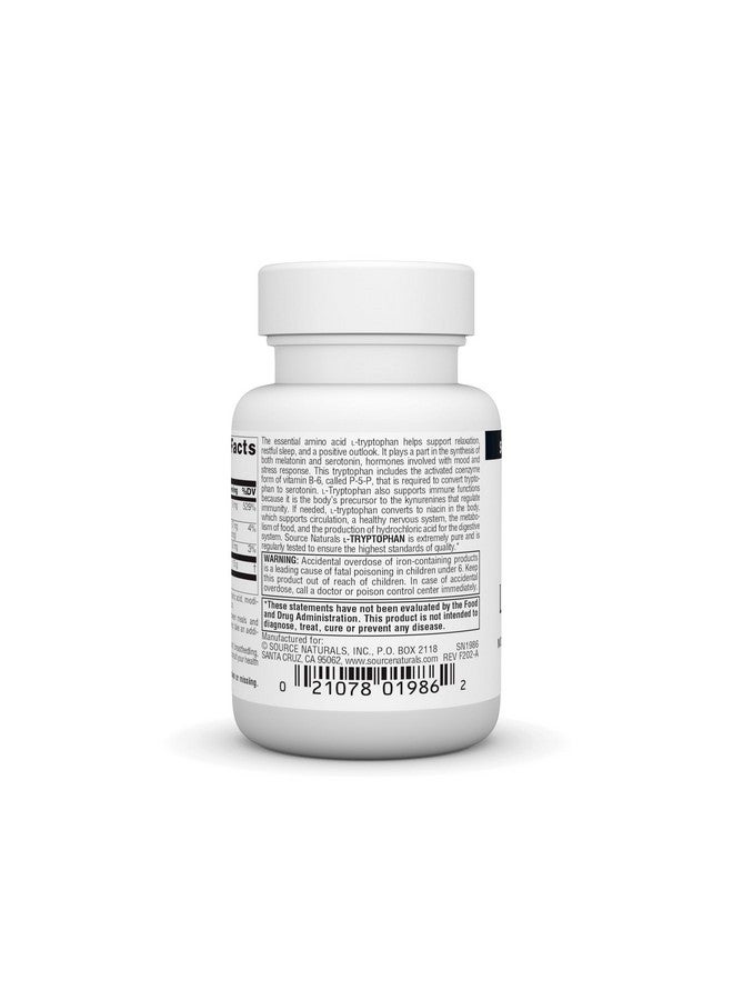 Source Naturals Source Naturals L-Tryptophan with Coenzyme B-6 500 mg - 30 Tablets  - Image 3