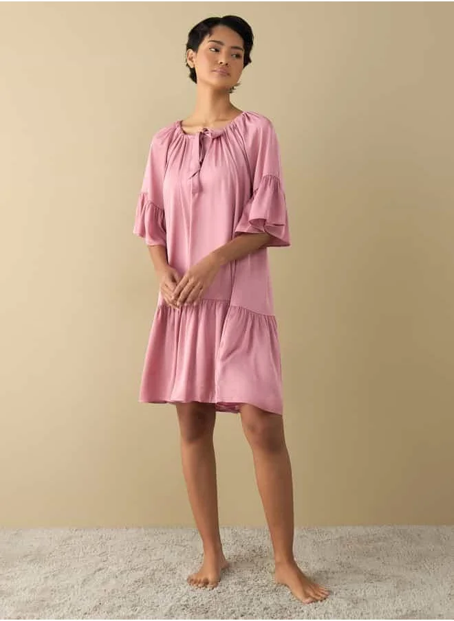 FAV Satin Night Dress with Extended Sleeves