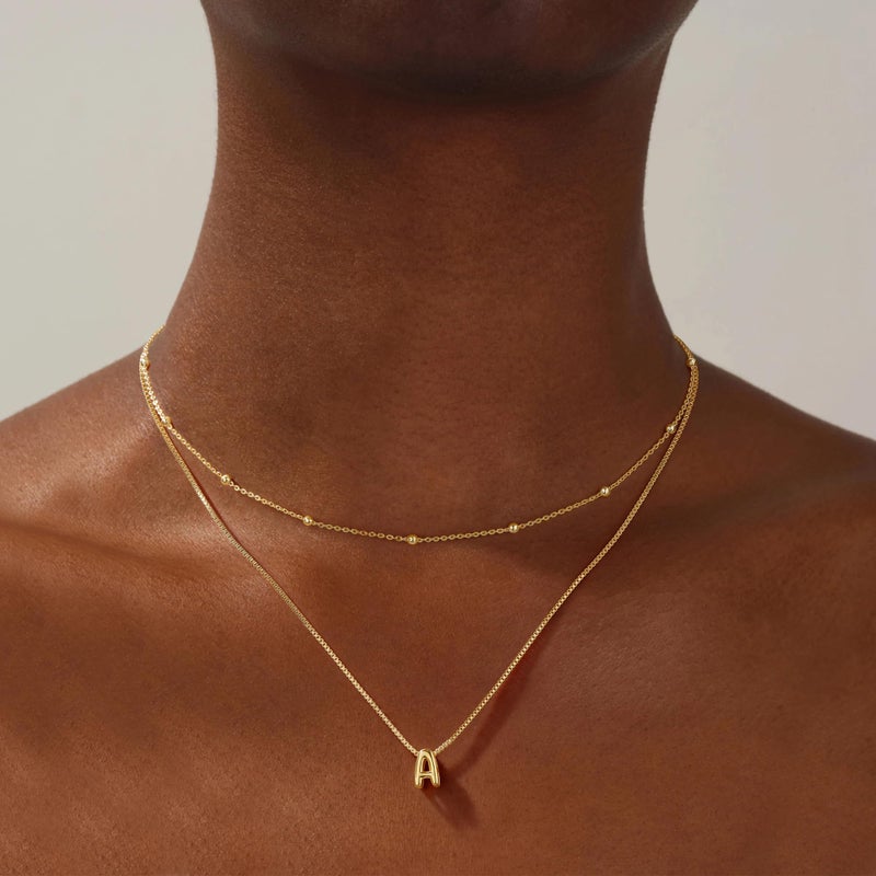 JIAOGE Easter Gifts - Dainty Gold Necklace for Women A Initial Necklaces for Women Layered Gold Necklaces for Women Initial Necklace for Girls Bubble Gold Letter Necklace Gold Jewelry for Women - Image 2