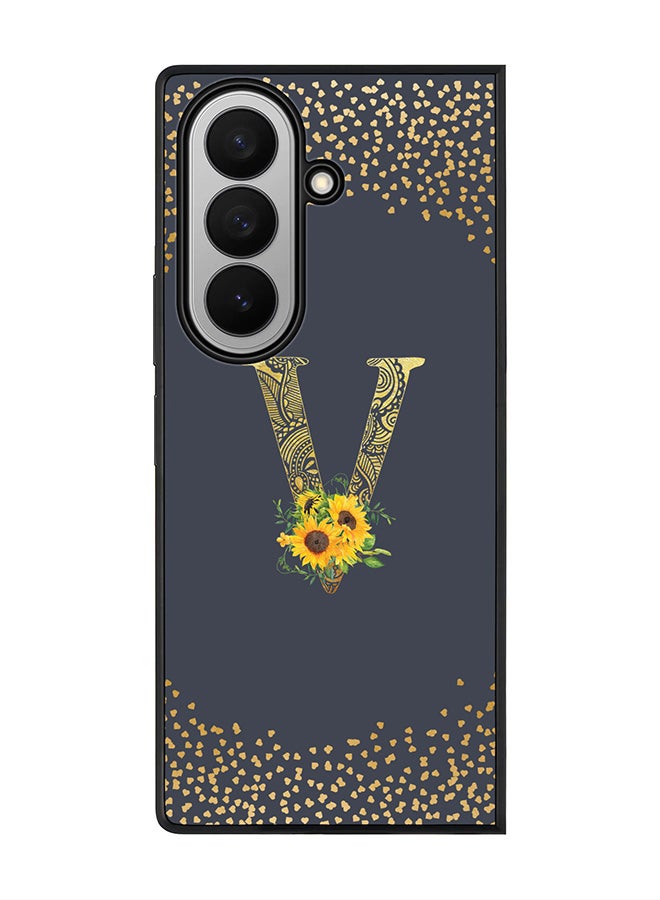 Stylizedd For Samsung Galaxy Z Fold7 Case,Slim fit Camera Protection, Shockproof Thin Phone cover  - Custom Floral Monogram - V  (Grey )