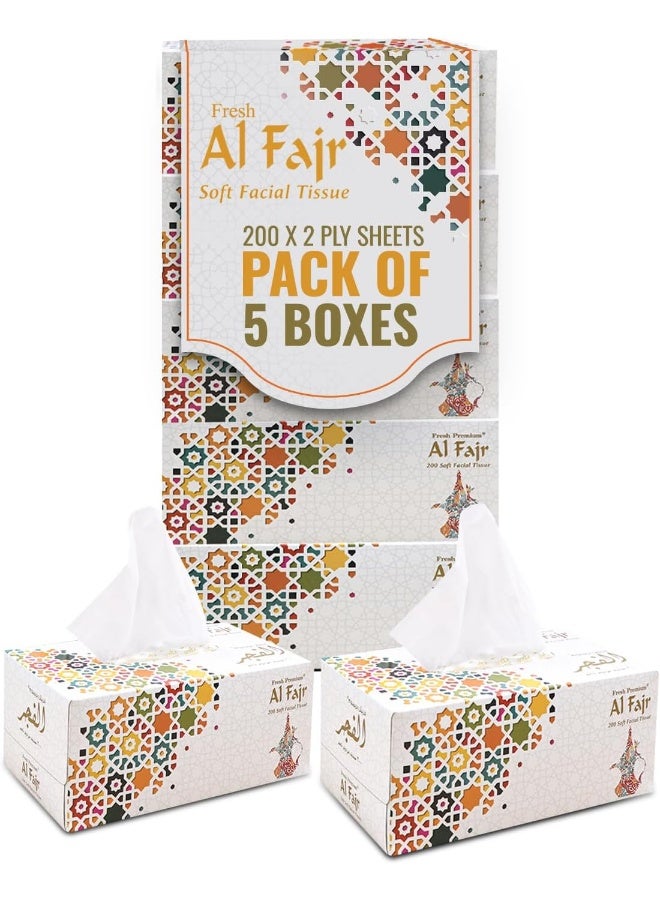 إس إن إتش باكينج تعبئة SNH - مجموعة من 5 علب مناديل وجه فائقة النعومة من الفجر – طبقتان × 200 ورقة – مناديل معقمة للحماية من الجراثيم للاستخدام في المنزل والمكتب – مناديل وجه لطيفة عالية الامتصاص ومناسبة لجميع أنواع البشرة. - Image 1