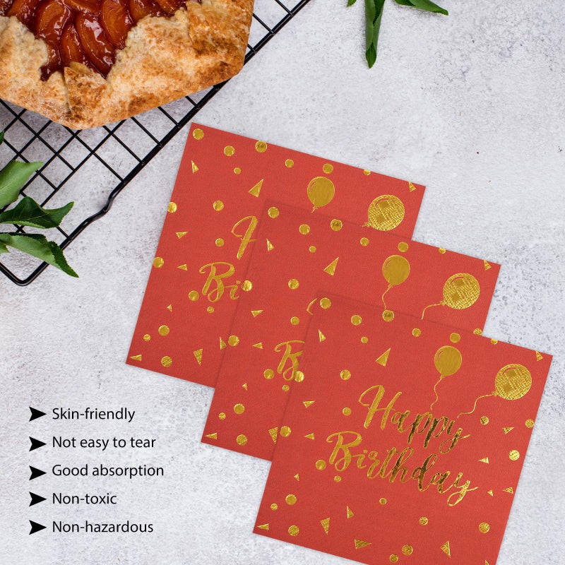 Hfbobp 50Pcs Happy Birthday Paper Plates And Napkins Party Decorations - 7 Inch Scalloped Red And Gold Dessert Plates And 6.5 Inch Napkins Disposable Tableware Set Birthday Party Supplies  Serves 25 - Image 5